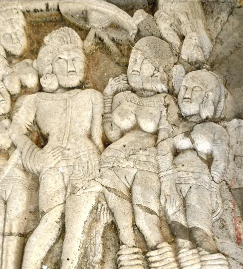 Relief panel from the Kanaganahalli stupa showing Ashoka with his queens