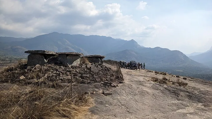 Megalithic dolmens at Marayoor, Idukki district, Kerala: capstones resting on upright slabs
