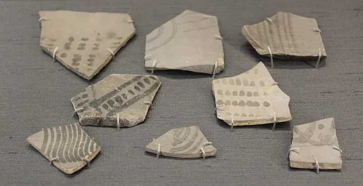 Painted Grey Ware fragments, about 1000 BCE, from Hastinapur and Radhakund (Uttar Pradesh) and Panipat and Tilpat (Haryana)