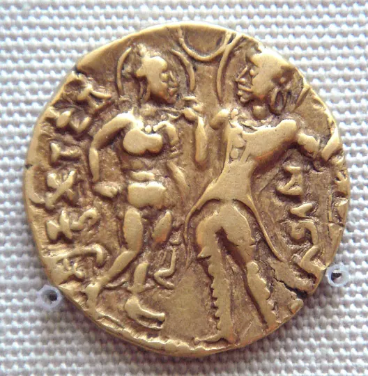 Gold coin of Chandragupta I and Queen Kumaradevi, marking the Gupta – Lichchhavi alliance