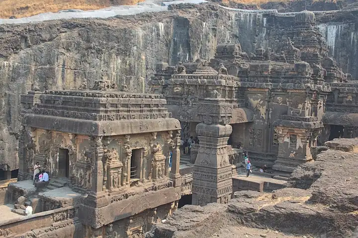 The Kailasa temple at Ellora, cut from the rock under the Rashtrakuta king Krishna I (8th century)