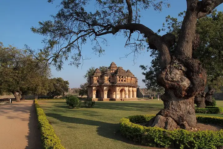 The Lotus Mahal, Hampi: Indo-Islamic arches with a Hindu-style roof