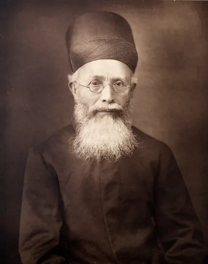 Dadabhai Naoroji, the'Grand Old Man of India', who set out the drain theory (photograph, 1889)