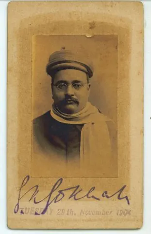 Gopal Krishna Gokhale, a leading Moderate, in an autographed photograph of 1904