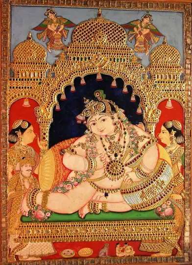 Navaneeta Krishna, a Tanjore painting