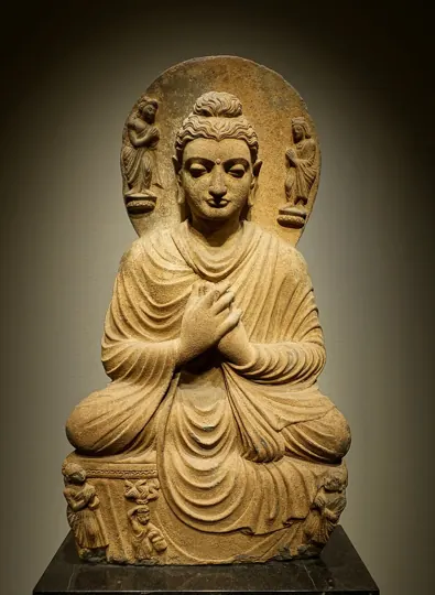 Seated Buddha, Gandhara (2nd –3rd century CE). Image worship grew with Mahayana