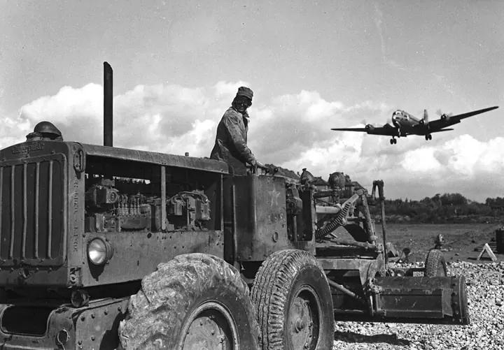 A C-54 lands at Tempelhof during the Berlin Airlift, 1948