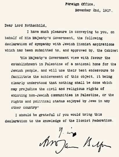 The Balfour Declaration, 2 November 1917
