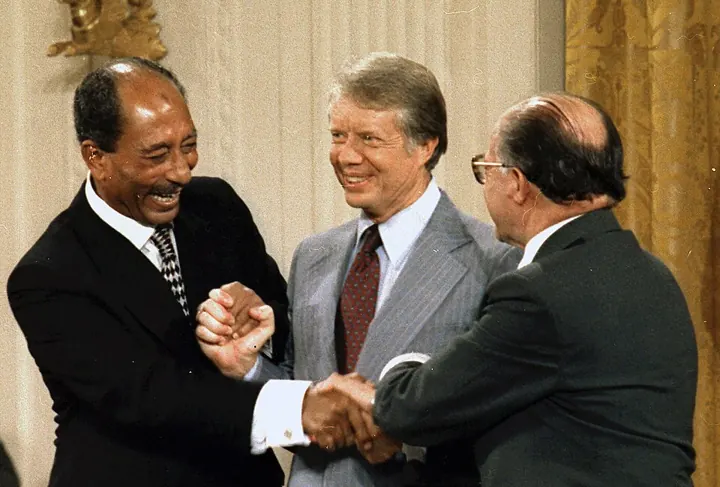 Sadat, Carter and Begin at the Camp David Accords, September 1978