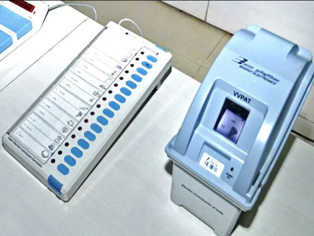 An EVM ballot unit (left) and a VVPAT unit (right)