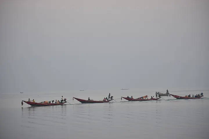 Fishing boats on Chilika Lake, Odisha, one of India's first two Ramsar sites