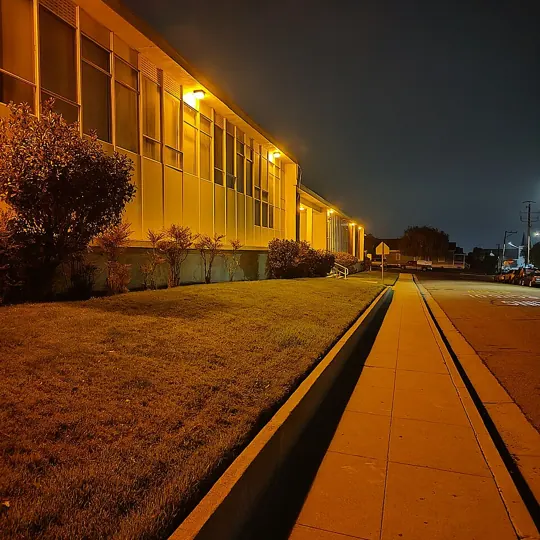 Sodium vapour lamps give an almost single-colour yellow-orange light