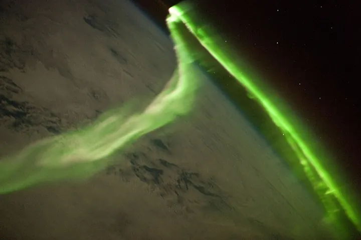 Aurora seen from the International Space Station: a sign of charged particles from the Sun hitting the upper atmosphere