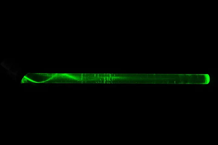 Light trapped in an optical fibre by total internal reflection
