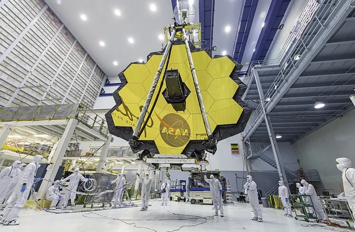 James Webb Space Telescope primary mirror, fully deployed during testing (2017)